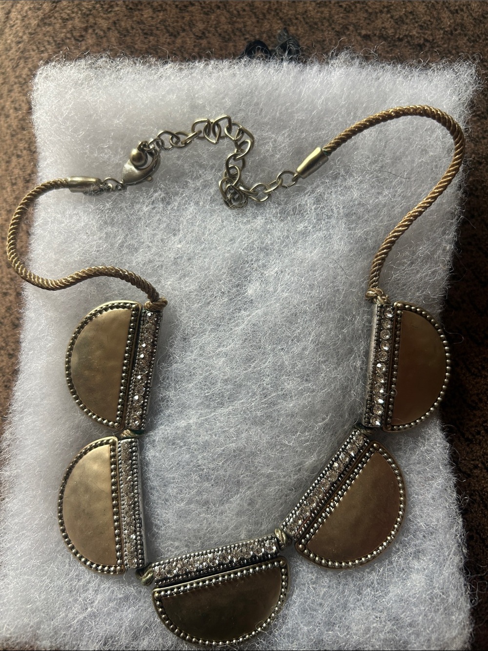 Chico's Gold-Tone Semi-Circle Statement Necklace with Crystal Bars